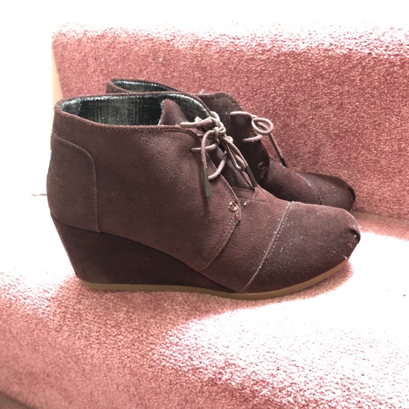 dark brown wedge booties